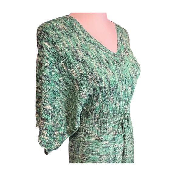 Vertigo Paris boho knit sweater dress M green marled V-neck batwing drawstring - Picture 7 of 16